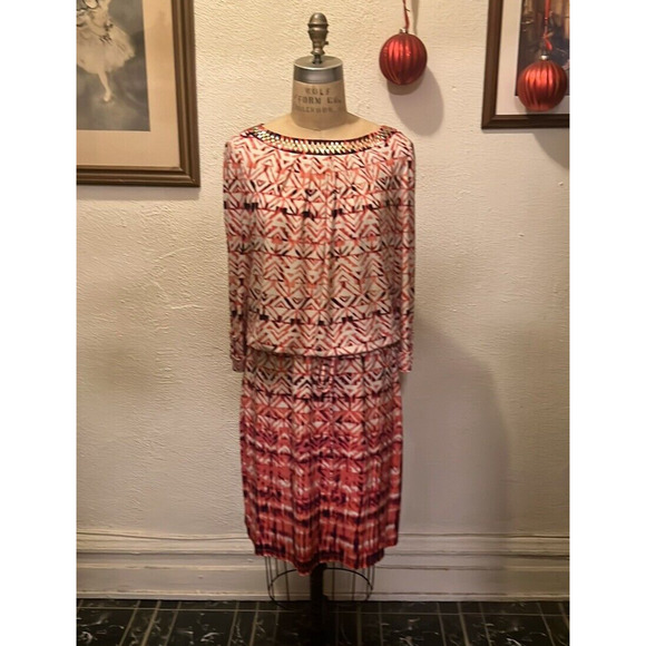 Dress Barn Geometric Multicolor Dress Size 14 - Picture 1 of 12